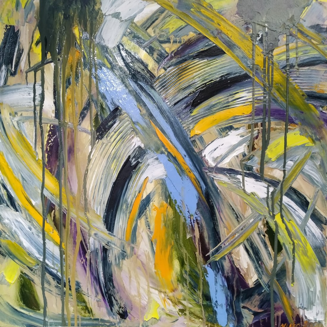 Abstract Oil painting Rain Nina L: Title: Abstract Oil painting Rain Nina L Description: 57Lt Painter: Nina L. Size: 80x80 cm/ 31.49x31.49 inches Components: oil, canvas Original painting CONDITION: exellent ERA: 2020 ARTIST: She was b