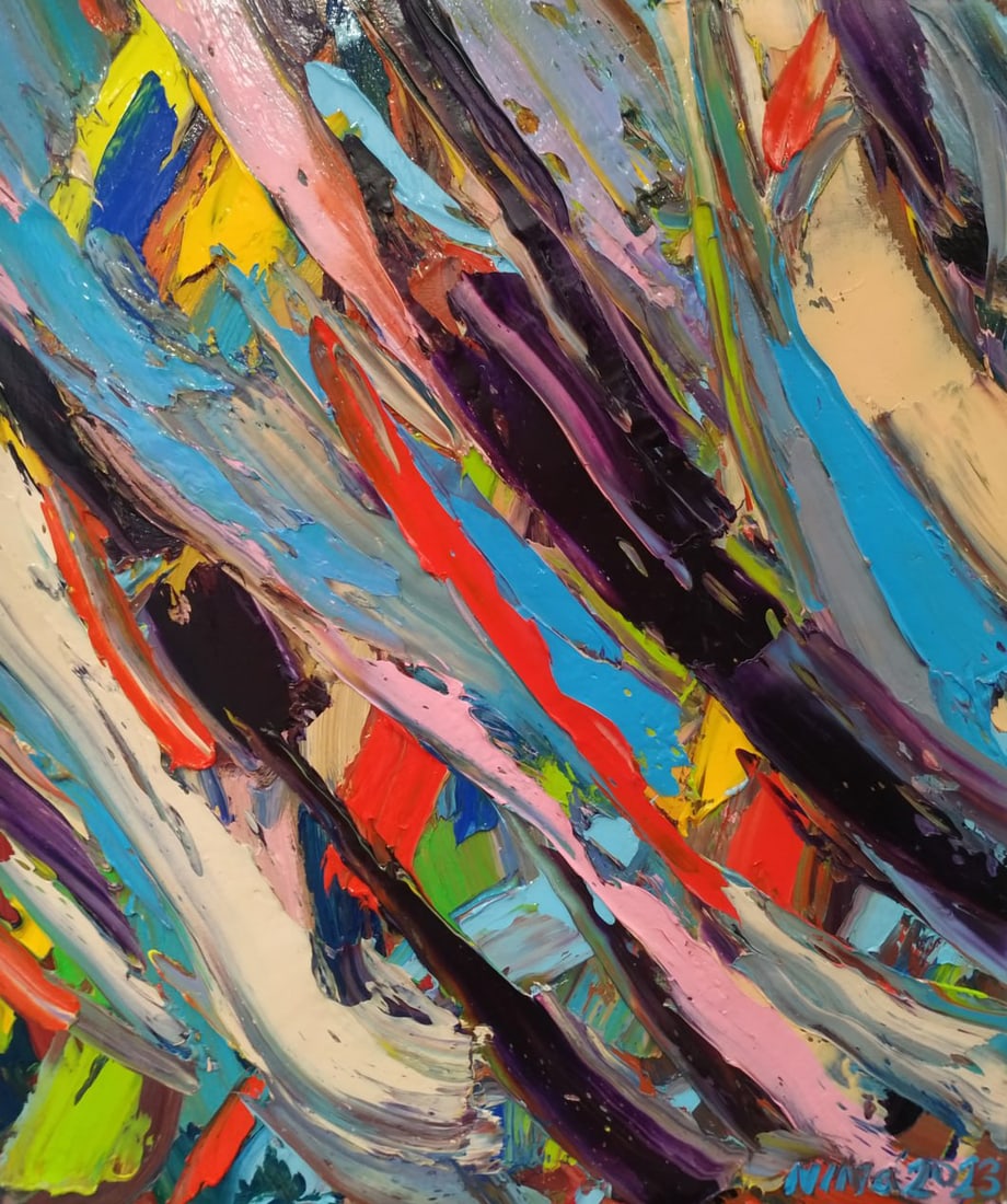 Abstract Oil painting Irises Nina L: Title: Abstract Oil painting Irises Nina L Description: 85Lt Painter: Nina L. Size: 60x50 cm/ 23.62x19.68 inches Components: oil, canvas Original painting CONDITION: exellent ERA: 2023 ARTIST: She