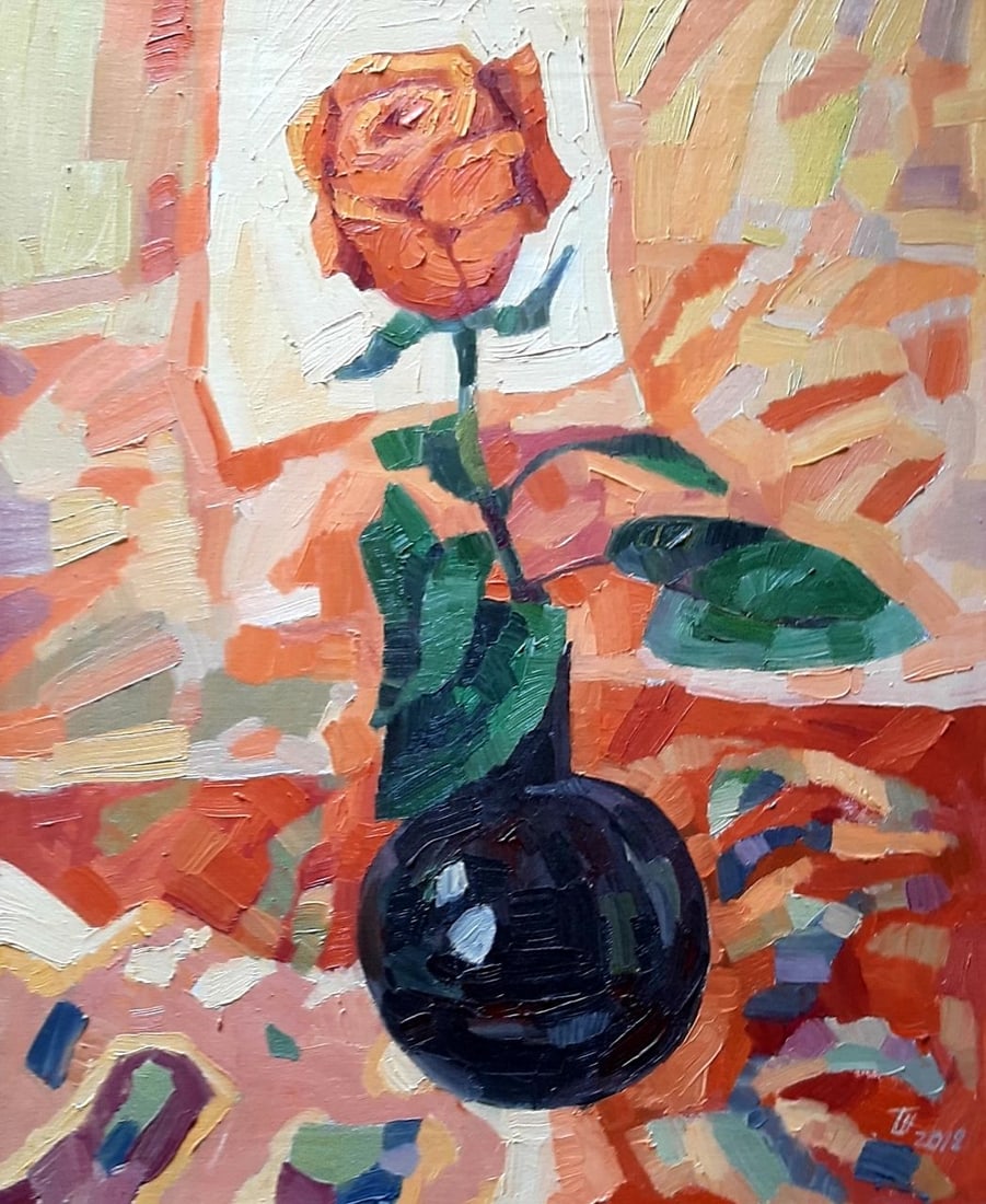 Abstract Oil painting Orange rose Tetyana Shulyak: Title: Abstract Oil painting Orange rose Tetyana Shulyak Description: 03Sl Painter: Tetyana Shulyak Size: 50x40 cm/19.68x15.74 inches Components: oil, canvas Original painting from our collection ERA: