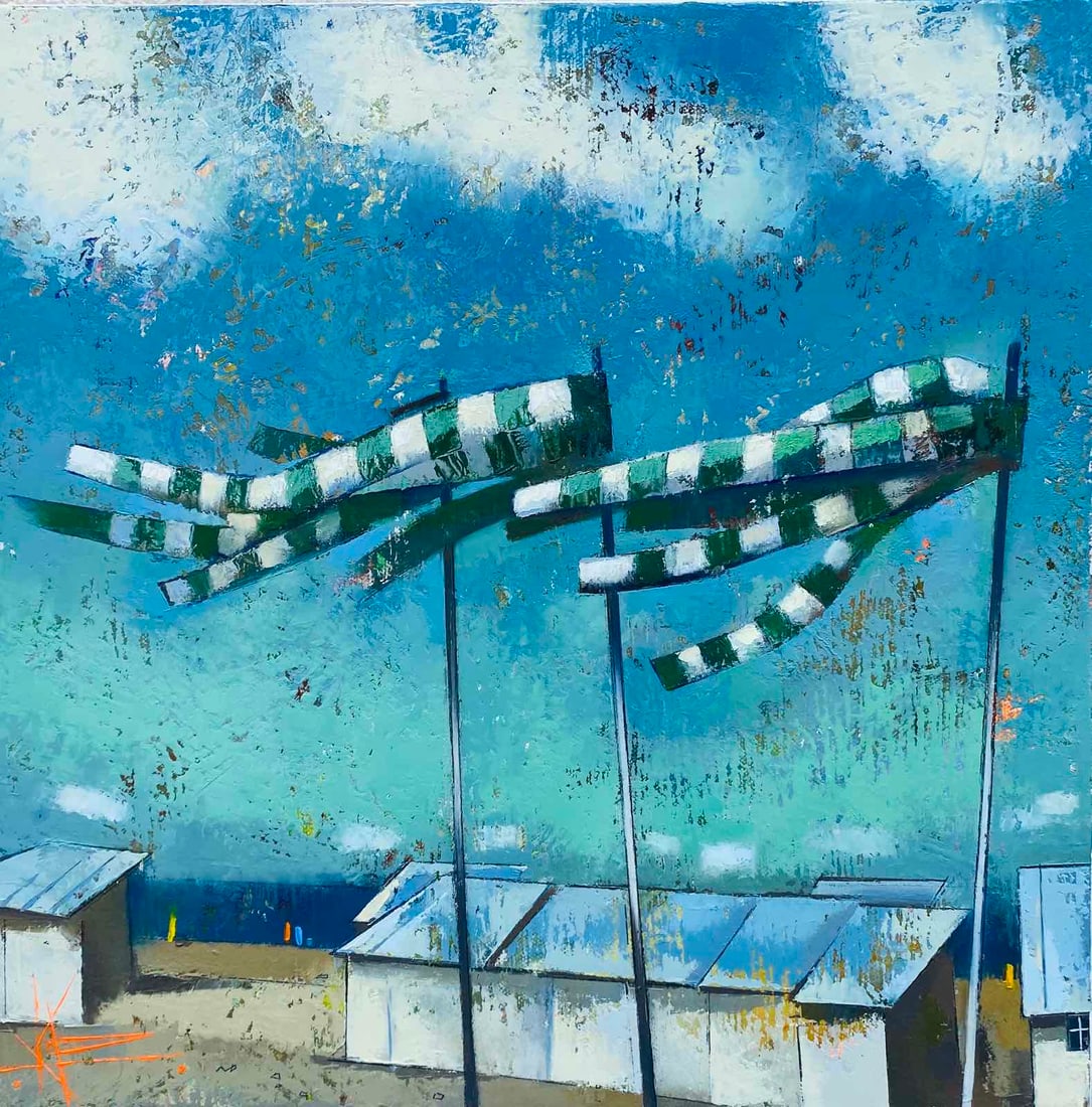 Abstract Oil painting Beach houses Oksana Kyrylenko: Title: Abstract Oil painting Beach houses Oksana Kyrylenko Description: 93KOR Painter: Oksana Kyrylenko Size: 40x40 cm/15.7x15.7 inches Components: oil, canvas Original painting from our collection ER
