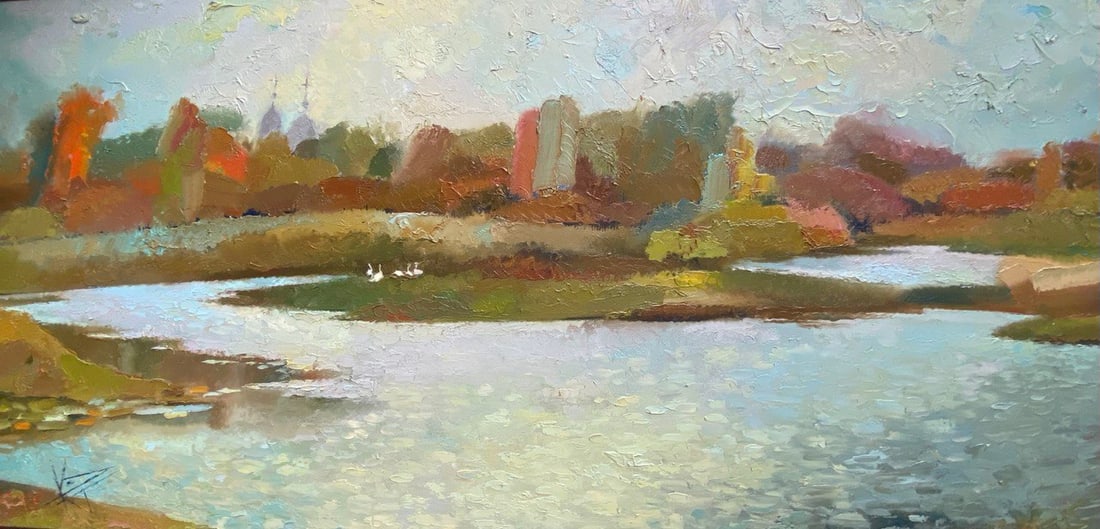 Abstract Oil painting Autumn Oksana Kyrylenko: Title: Abstract Oil painting Autumn Oksana Kyrylenko Description: 100KOR Painter: Oksana Kyrylenko Size: 55x110 cm/21,6x43,3 inches Components: oil, canvas Original painting from our collection ERA: 2