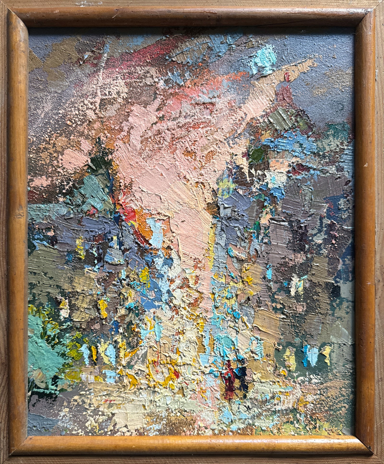 Oil painting with frame Evening K. Leonid: Title: Oil painting with frame Evening K. Leonid Description: 509KK Painter: K. Leonid Size: 41x34 cm/ 16.14x12.79 inches Components: oil, canvas, cardboardOriginal painting CONDITION: exellent ERA:20