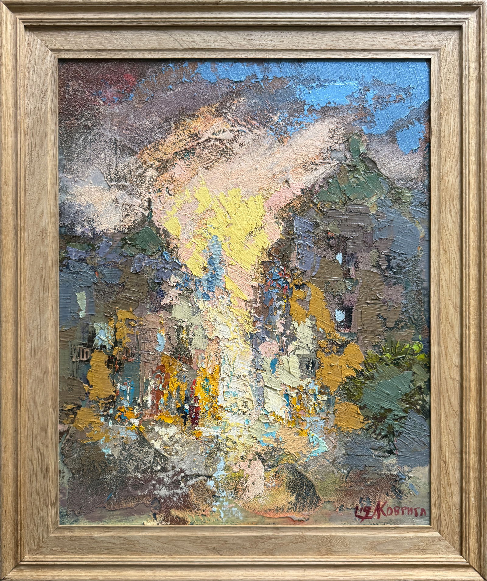 Oil painting with frame City K. Leonid: Title: Oil painting with frame City K. Leonid Description: 543KK Painter: K. Leonid Size: 50x40 cm/ 19.68x15.74 inches Components: oil, canvas, cardboardOriginal painting CONDITION: exellent ERA:2015-