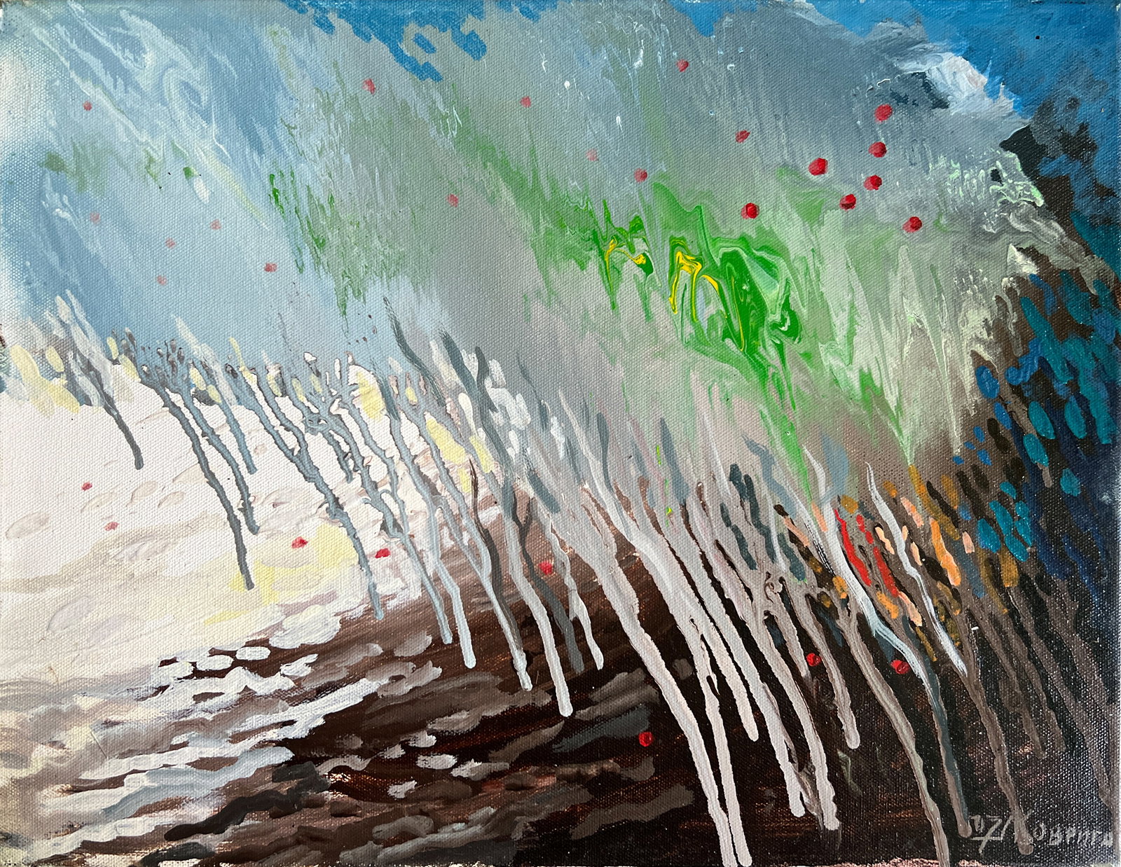 Abstract Oil painting with frame garden K. Leonid (1 of 7)