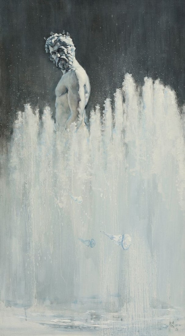 Oil painting Neptuno Oleg Kateryniuk: Title: Oil painting Neptuno Oleg Kateryniuk Description: NoKat 49"Neptuno" is a hauntingly beautiful oil painting that portrays the powerful and enigmatic figure of Neptune, the Roman god of the sea.