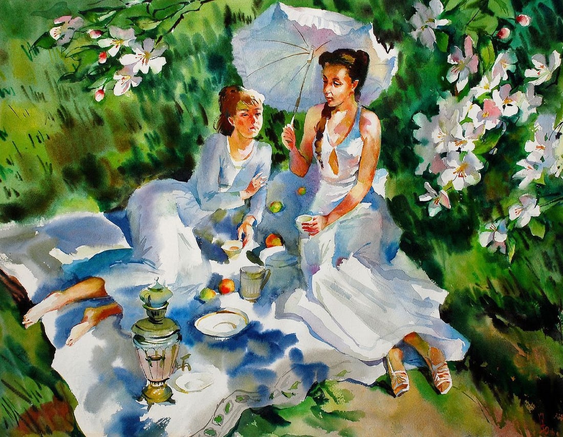 Watercolor painting Picnic Egor Ktpatunov: Title: Watercolor painting Picnic Egor Ktpatunov Description: NoSvash 39 *** ABOUT THIS PAINTING *** * TITLE: "Picnic" * ARTISTS: Egor Ktpatunov * SIZE: 50x65 cm/'19.68x25.59 inches' * MEDIUM: waterco