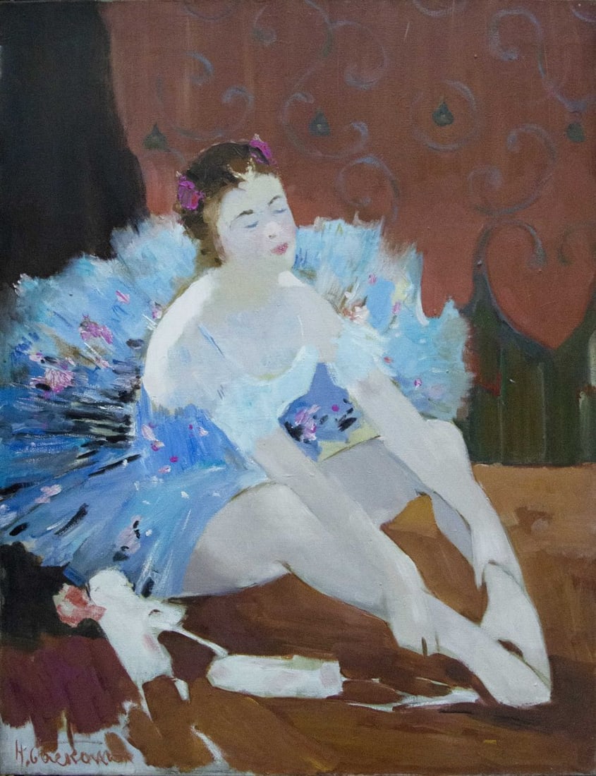 Oil painting Ballerina portrait Baskakov N. N.: Title: Oil painting Ballerina portrait Baskakov N. N. Description: NoVernd 56 *** ABOUT THIS PAINTING *** * TITLE: "Ballerina portrait" * ARTISTS: Baskakov N. N. * SIZE: 86x67 cm/'33.85x26.37 inches'
