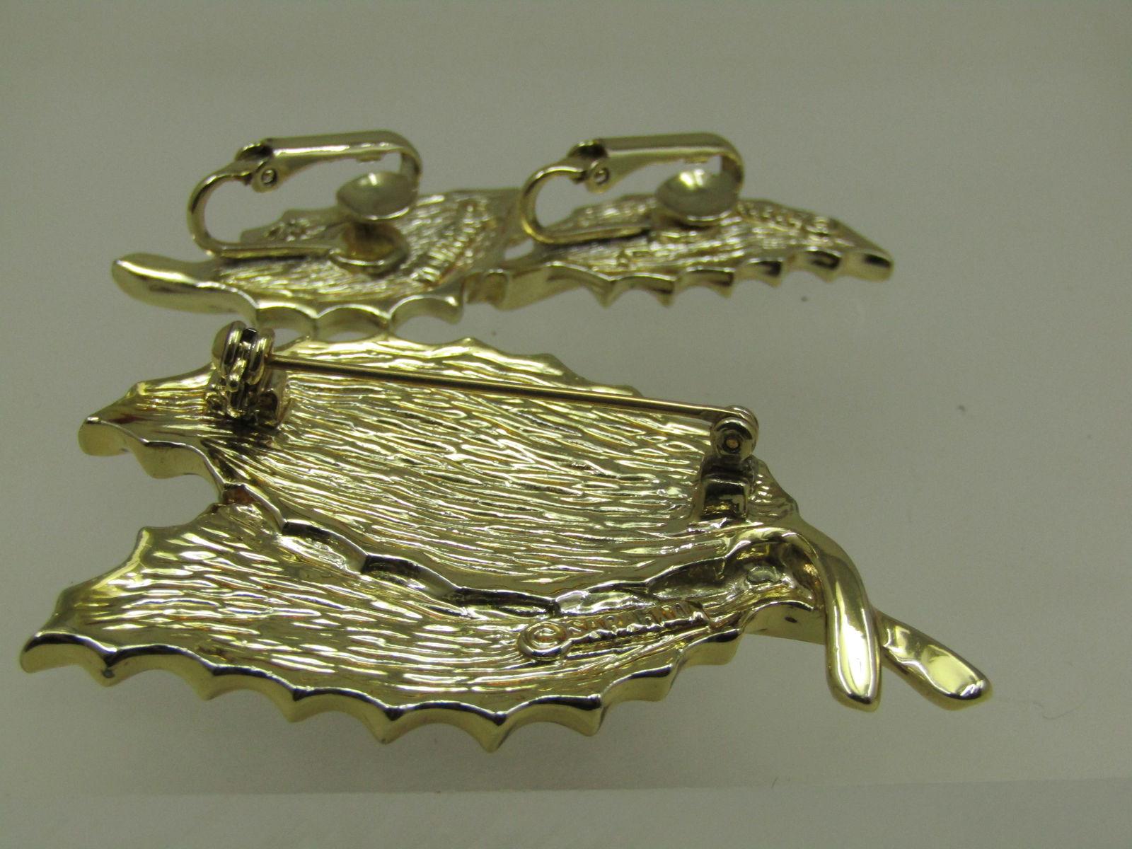 Vintage Woodgrain Double Leaf Brooch & Clip Earrings, 1960's, Sarah Coventry - 6