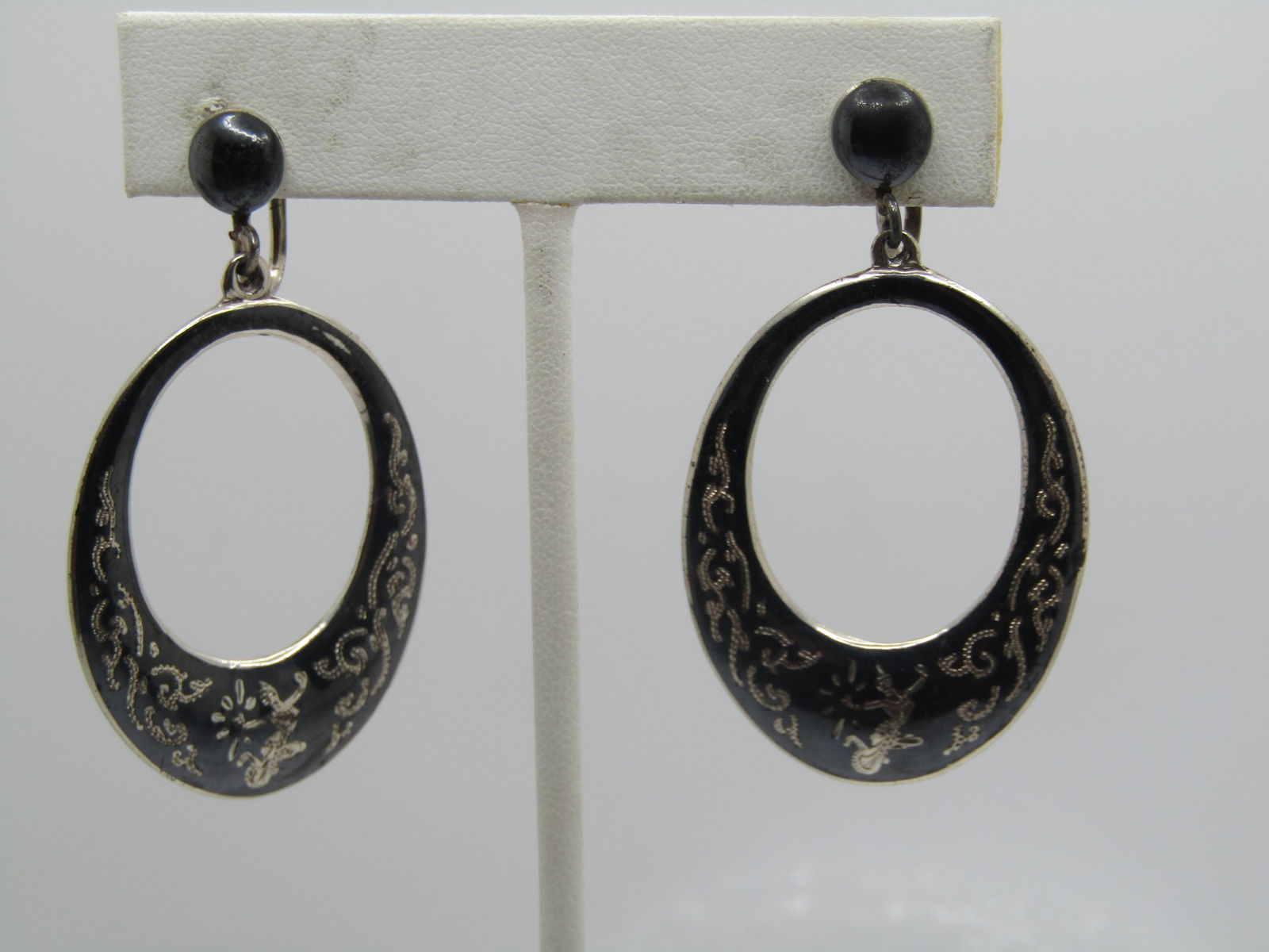 Vintage Sterling Siam Goddess Stud/Hoop Earrings, 1940's-1950's, Enameled Screwback. (1 of 6)