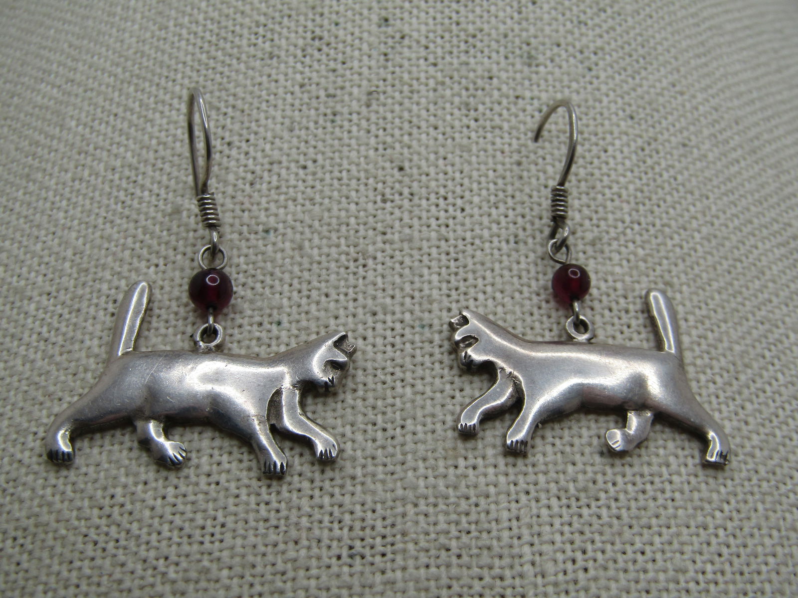 Vintage Sterling Silver Cat Earrings, Dangle-Pierced, 1980's-1990's (1 of 5)