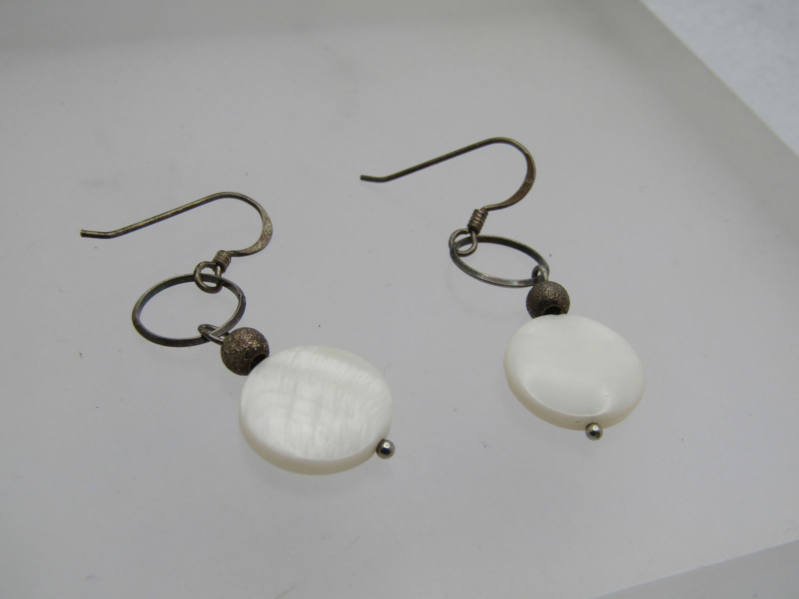 Vintage Sterling Mother-of-Pearl Pierced Earrings, Dangle, 1970's-1980's (1 of 4)