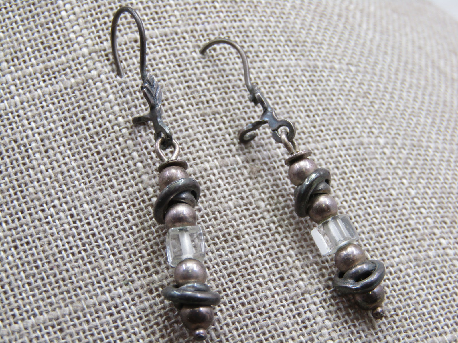 Vintage Sterling Dangle Beaded Earrings, Locking Hook Post, 1960's-1970's (1 of 4)