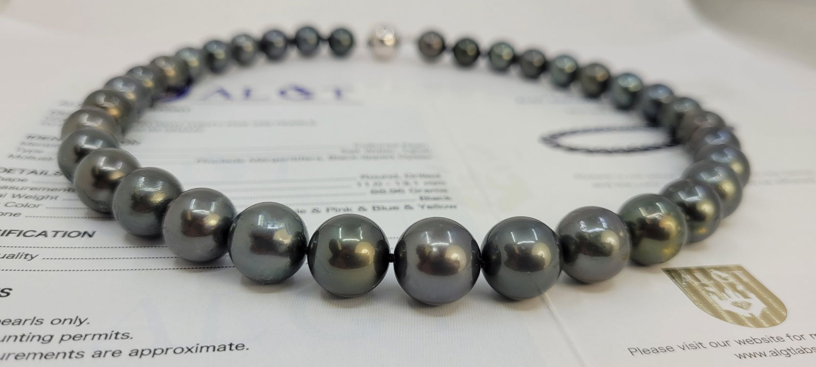 Necklace, ALGT Certified Tahiti Pearls - 11.0x13.1mm - 13