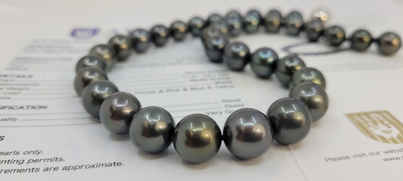 Necklace, ALGT Certified Tahiti Pearls - 11.0x13.1mm - 14