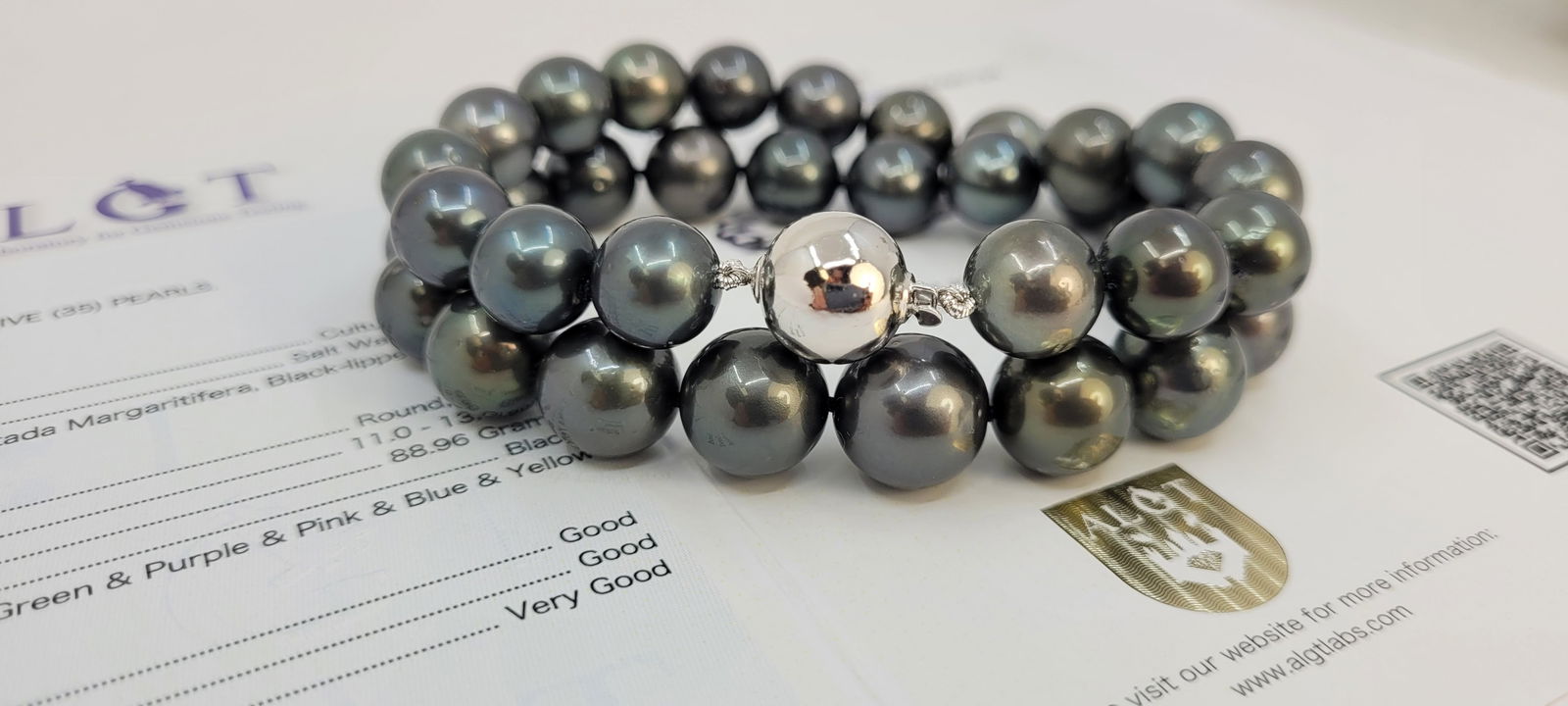 Necklace, ALGT Certified Tahiti Pearls - 11.0x13.1mm - 15