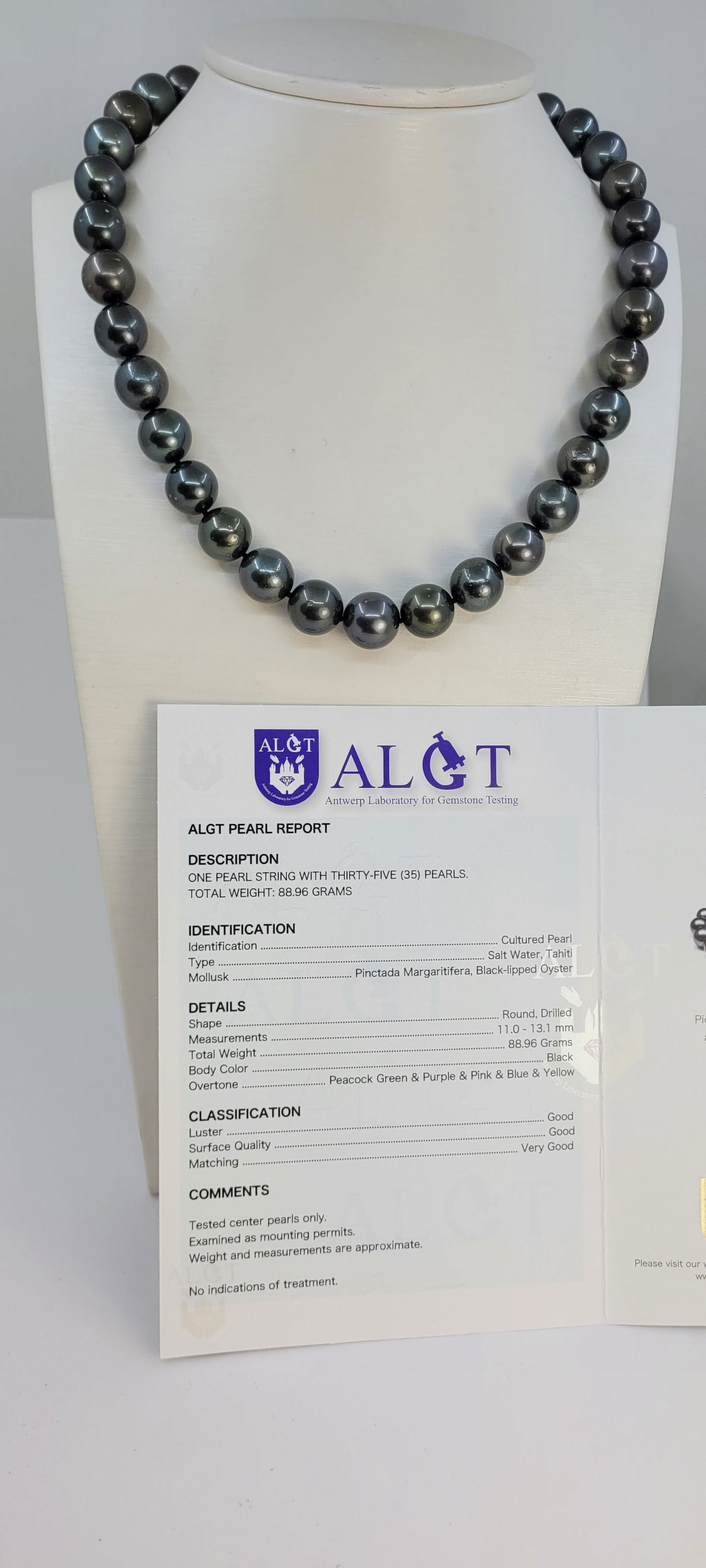 Necklace, ALGT Certified Tahiti Pearls - 11.0x13.1mm - 6