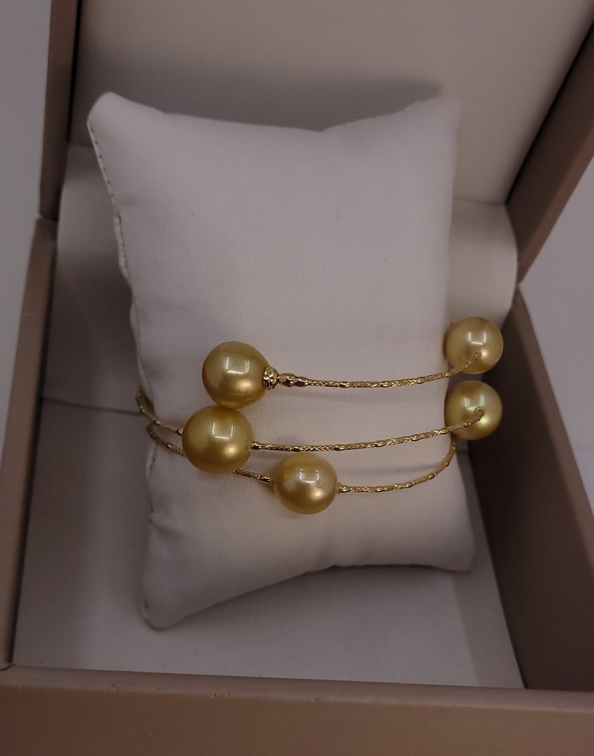 Bracelet - 18 kt. Yellow gold - Golden South Sea Pearls - 10