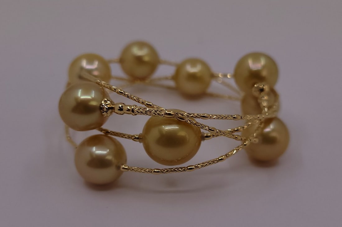 Bracelet - 18 kt. Yellow gold - Golden South Sea Pearls - 3