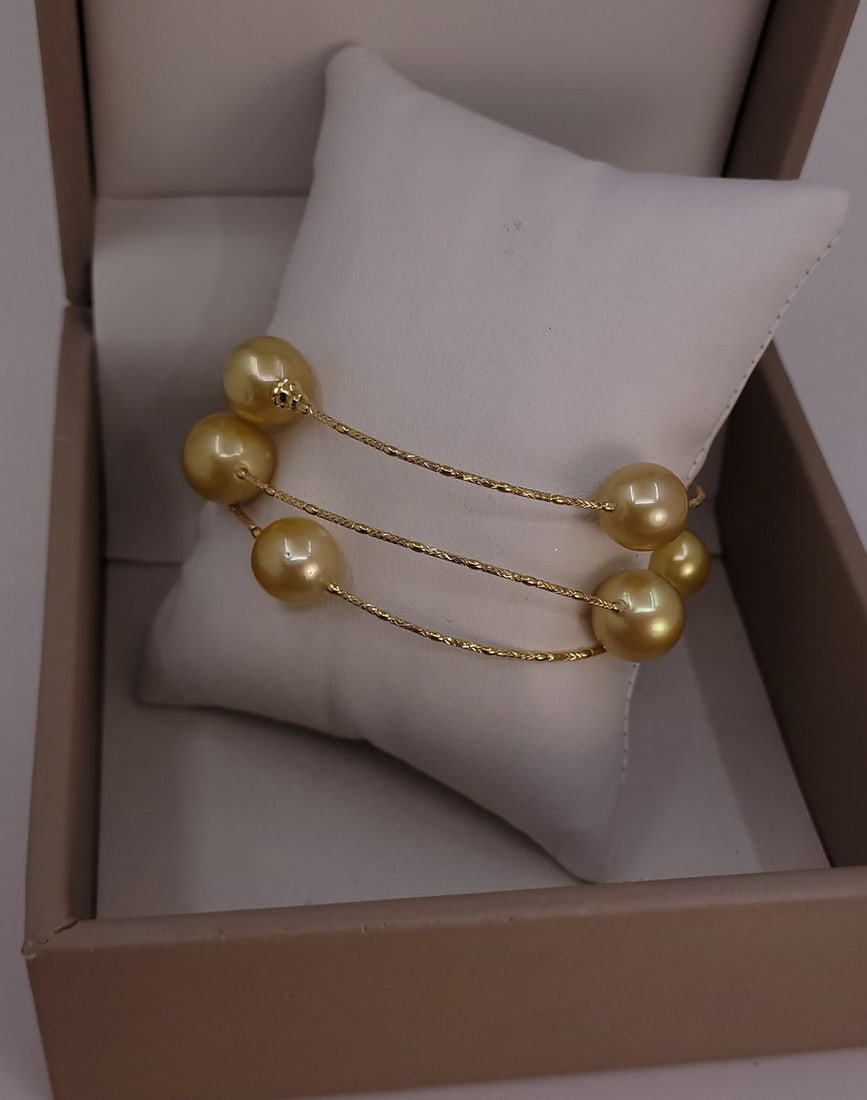 Bracelet - 18 kt. Yellow gold - Golden South Sea Pearls - 9