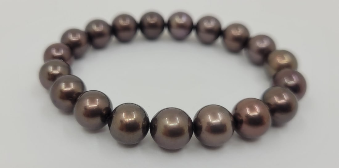 Bracelet 9x10.5mm Chocolate Tahitian Pearls - 7
