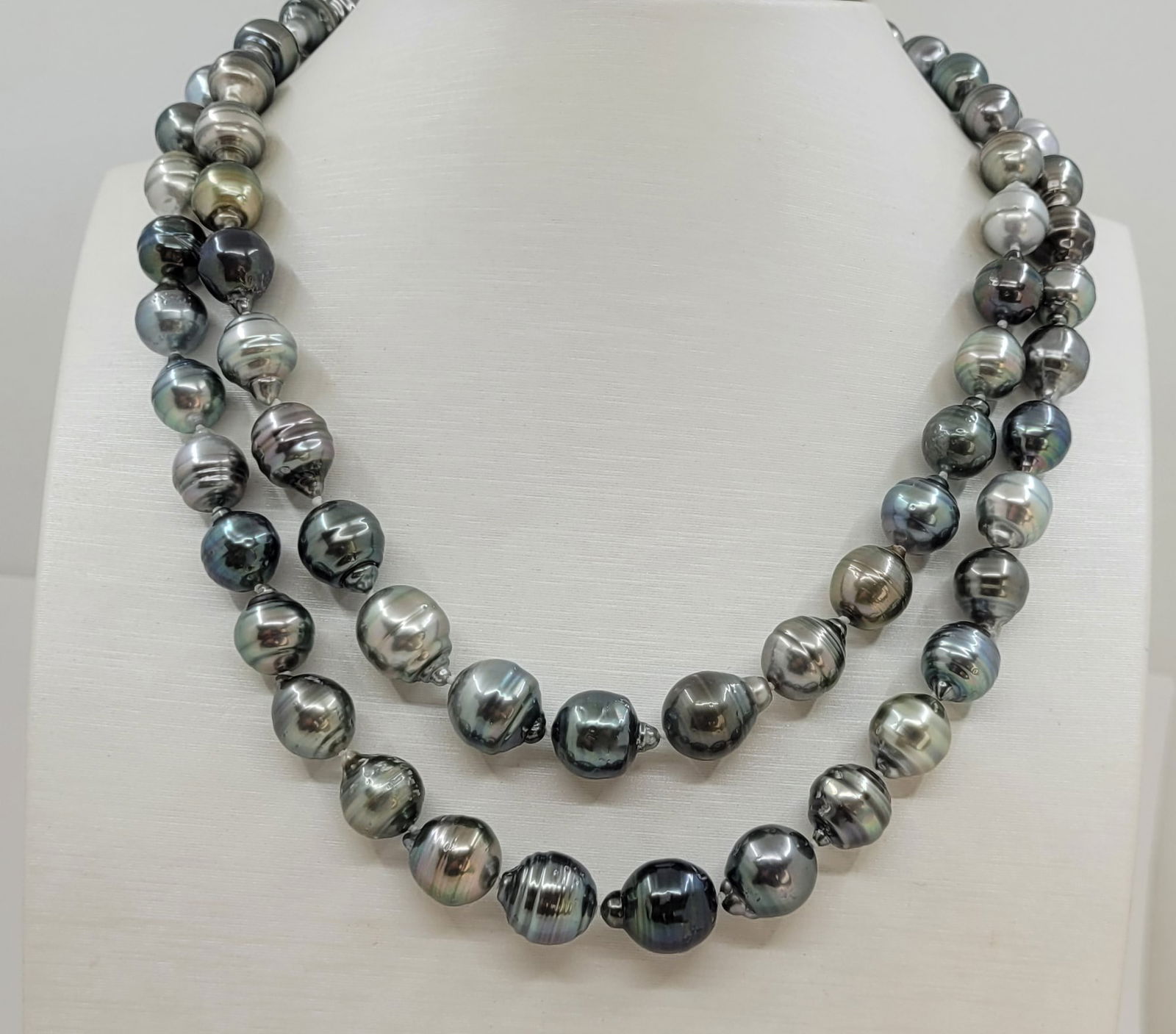 Double 2 row Bright 8.3x11.5mm Multi Tahitian pearls - 2