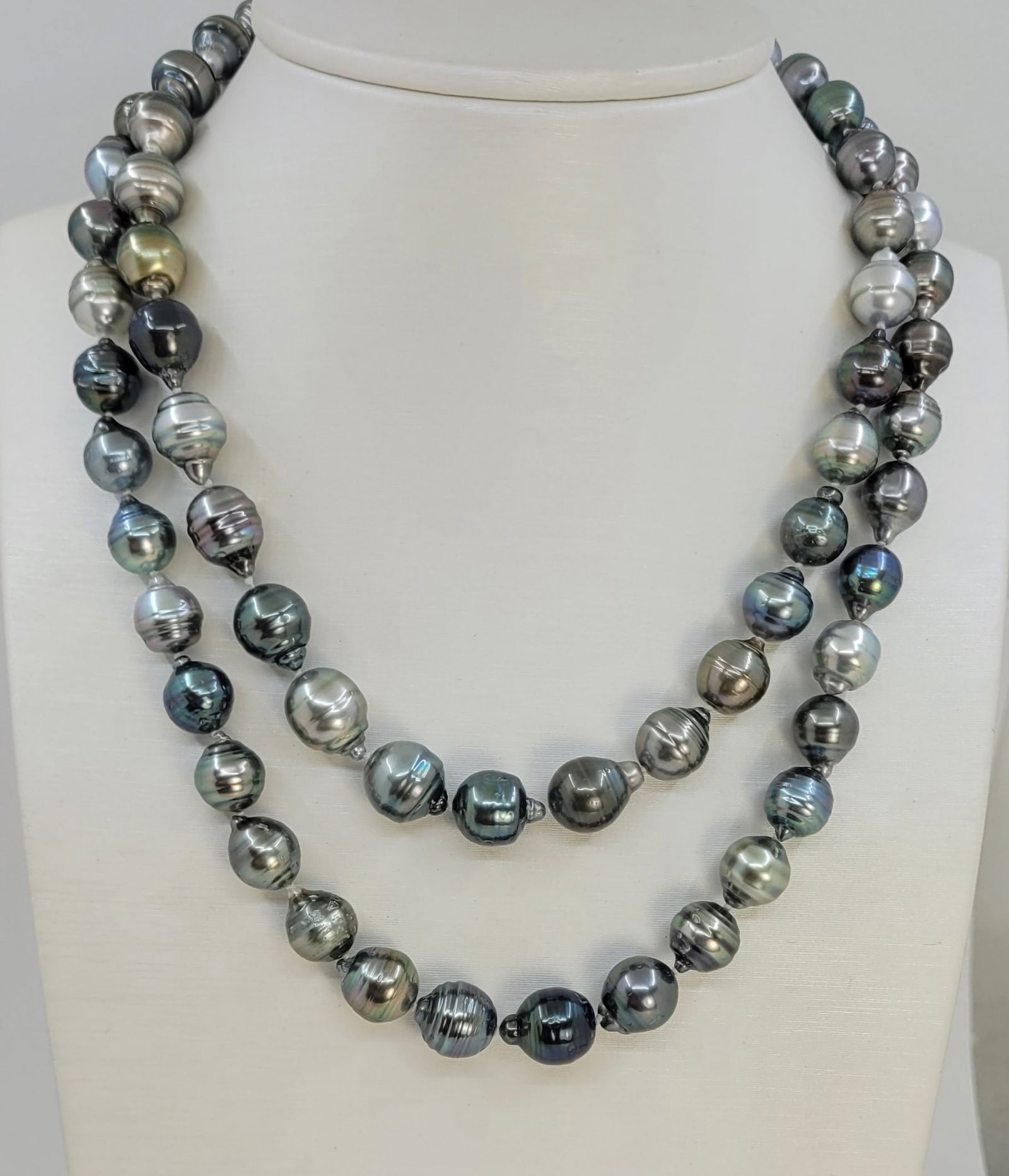 Double 2 row Bright 8.3x11.5mm Multi Tahitian pearls - 4