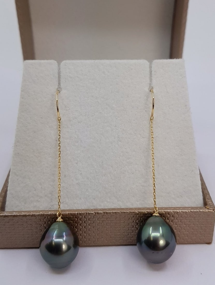 10x11mm Peacock Tahitian Pearls - 18kt gold - Yellow gold - Earrings - 4