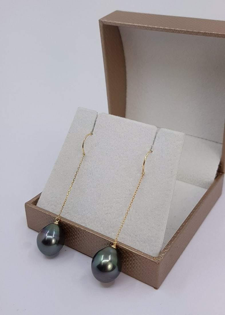 10x11mm Peacock Tahitian Pearls - 18kt gold - Yellow gold - Earrings - 5