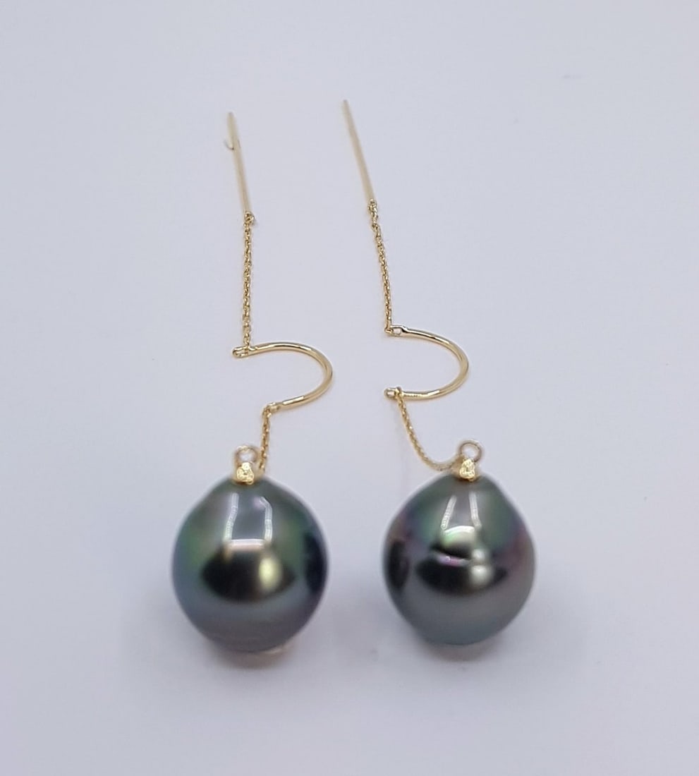 10x11mm Peacock Tahitian Pearls - 18kt gold - Yellow gold - Earrings - 6