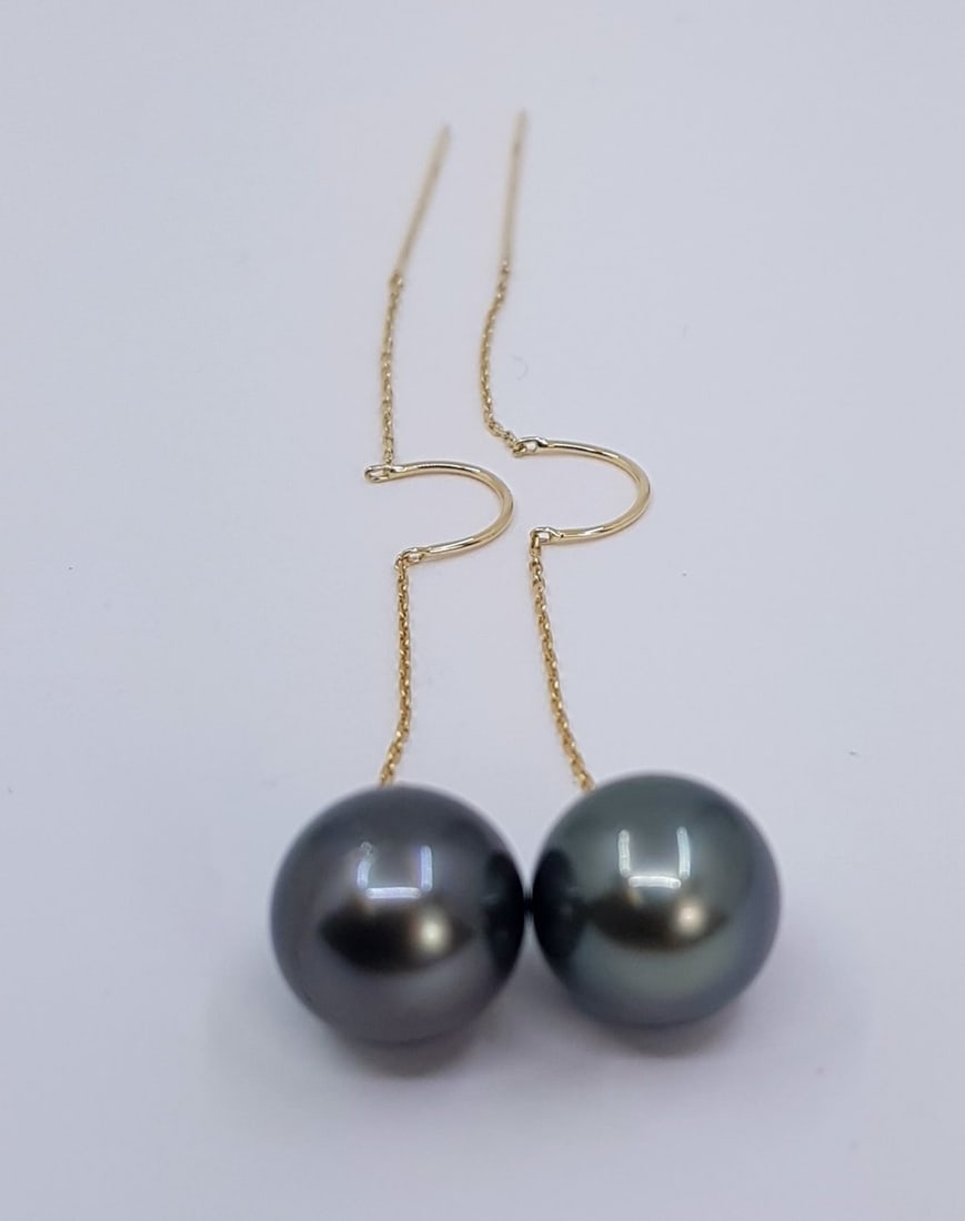 10x11mm Peacock Tahitian Pearls - 18kt gold - Yellow gold - Earrings - 8