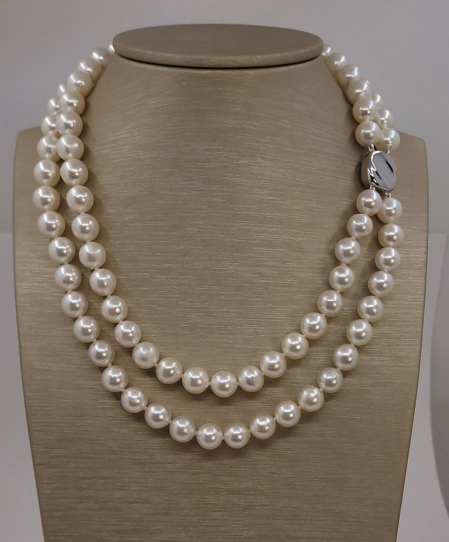 Necklace - 9x9.5mm Double Akoya Pearl - 8
