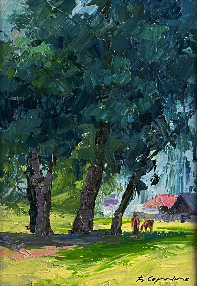 Oil painting Trees near the village Boris Serdyuk: Title: Oil painting Trees near the village Boris Serdyuk Description: №AAA6024 *** ABOUT THIS PAINTING *** * TITLE: "Trees near the village" * ARTISTS: Serdyuk Boris Petrovich * SIZE: 30x21 cm/1