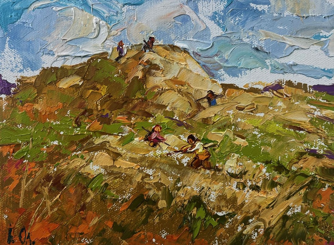 Oil painting Gentle wind over the haystack Oleksiy Ivanyuk: Title: Oil painting Gentle wind over the haystack Oleksiy Ivanyuk Description: №AAA5345The Oil painting on Canvas titled "Gentle wind over the haystack" captures a vibrant rural scene filled