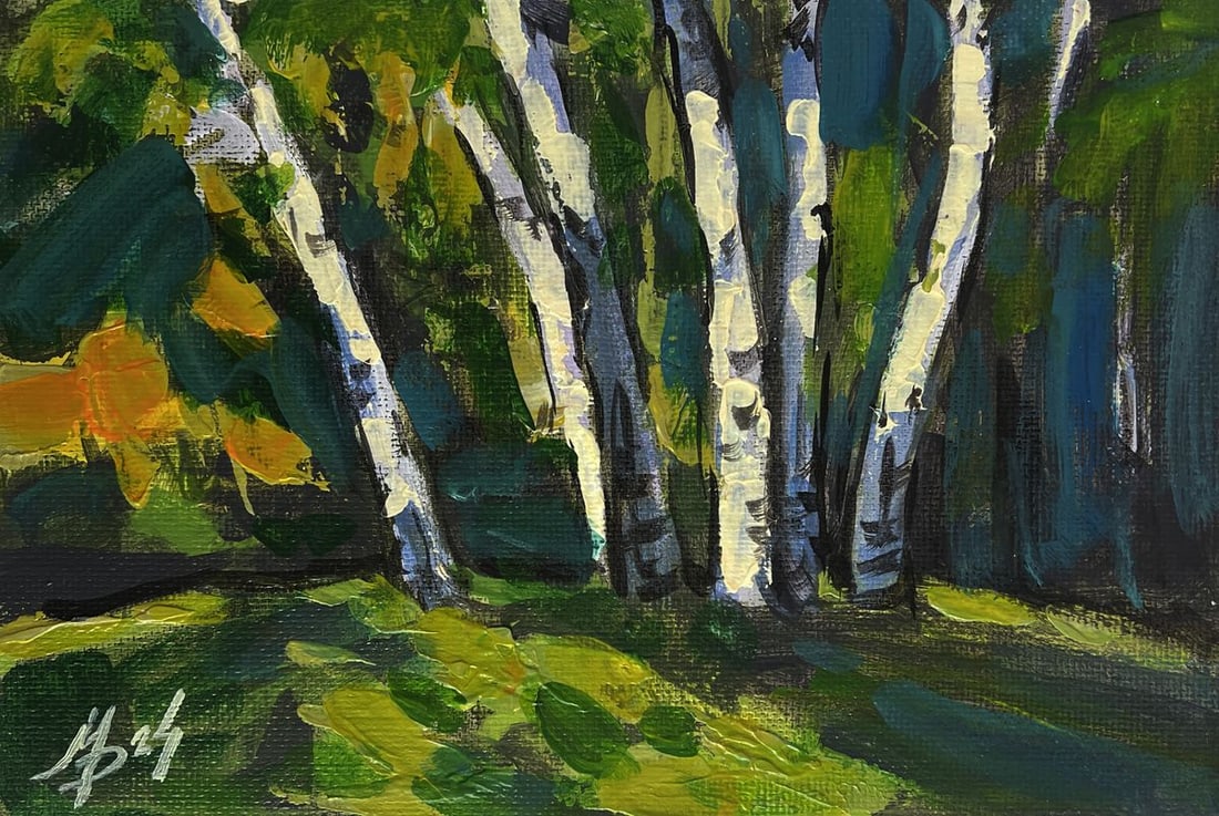 Acrylic painting Clearing in a birch forest Mykhailo Patskan (1 of 10)