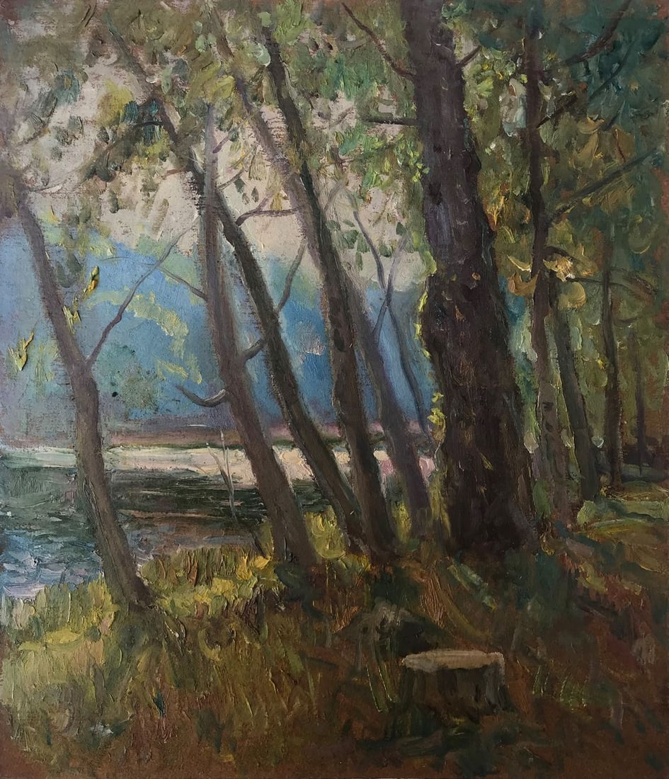 Oil painting Walk in the woods Unknown artist: Title: Oil painting Walk in the woods Unknown artist Description: №AAA2136 Fall is one of the most wonderful times of year. The leaves are changing color, the air is crisp, and nature is putting