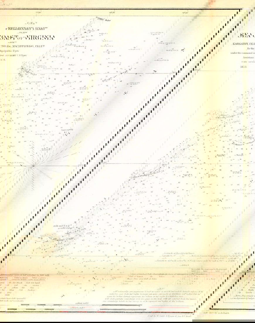 E No.3 Preliminary Chart of the Sea Coast of Virginia from Gargathy Inlet to Gr. Machipongo Inlet: Publication Date:1853Title:E No.3 Preliminary Chart of the Sea Coast of Virginia from Gargathy Inlet to Gr. Machipongo Inlet,li>Cartographer:BALBACH, A.Publisher:ROBERT ARMSTRONGBrief