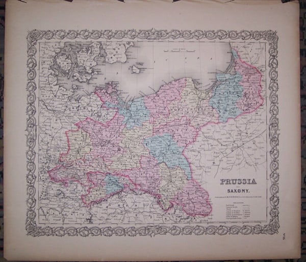 Prussia and Saxony.: Publication Date:1856 Title:Prussia and Saxony.,li>Cartographer:COLTON, JOSEPH HUTCHINS Publisher:J.H. COLTON & CO. Brief Description:Margins browned, chipped. Height:12.75 Width:15.6 Reserve: $40.00