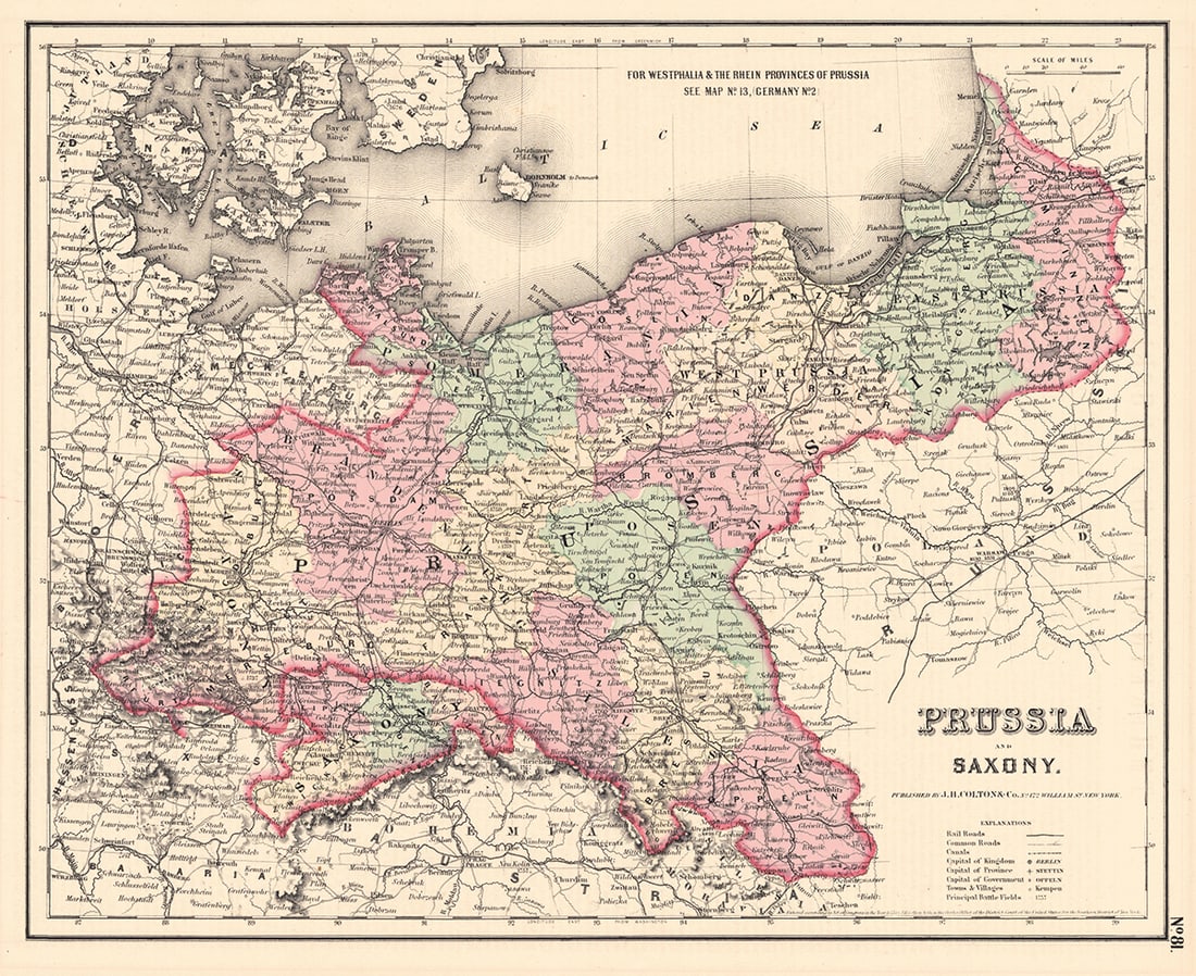 Colton's Prussia and Saxony.: Publication Date:1857Title:Colton's Prussia and Saxony.,li>Cartographer:COLTON, JOSEPH HUTCHINSPublisher:J.H. COLTON & CO.Brief Description:No ornamental border. No.81. CleanHeight:11.75Width:14.6 