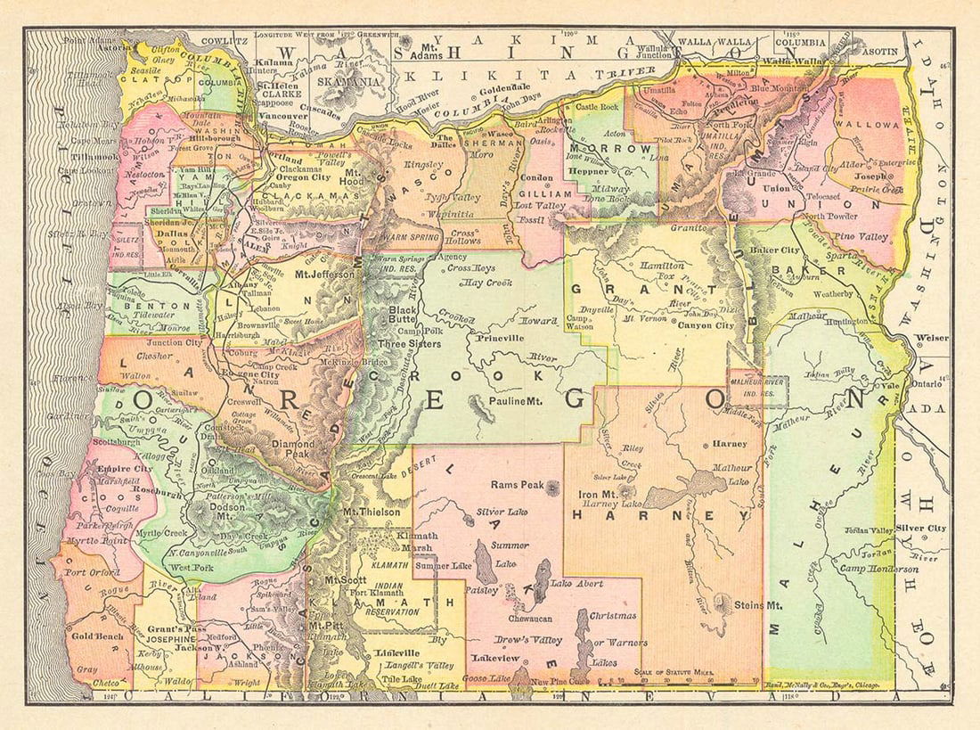 Oregon: Publication Date:c1895Title:Oregon,li>Cartographer:RAND, MCNALLY & CO.Publisher:THE ENCYCLOPEDIA BRITANNICA CO.Brief Description:Height:8Width:10.25 Reserve: $25.00 Shipping:Domestic: Flat-rate of