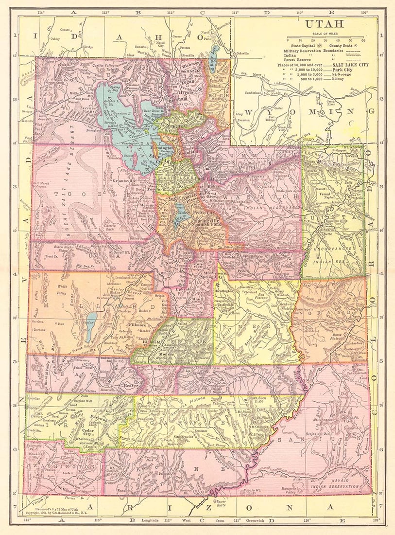 Utah Hammond's 8 X 11 Map of Utah. (1 of 1)