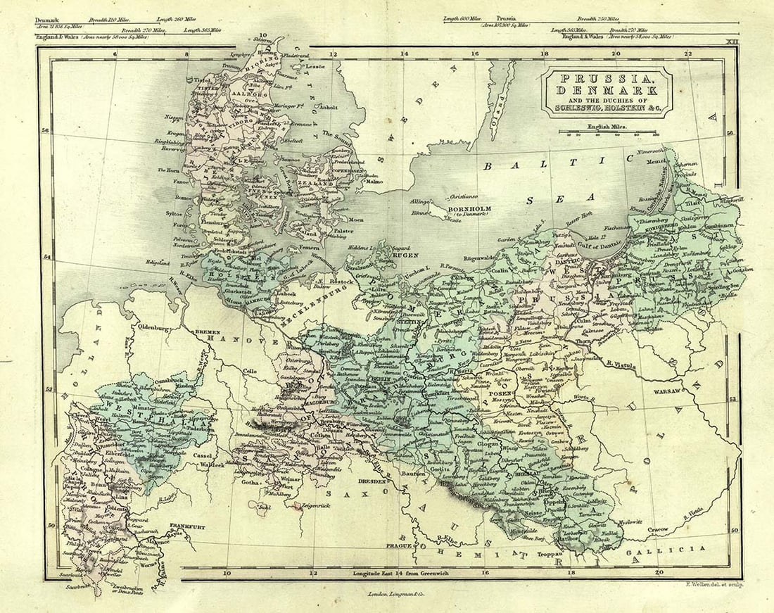 Prussia, Denmark and the Duchies of Schleswig, Holstein &C.: Publication Date:c1865Title:Prussia, Denmark and the Duchies of Schleswig, Holstein &C.,li>Cartographer:WELLER, EDWARDPublisher:LONGMAN & CO.Brief Description:"E. Weller, Del et Sculp." Polar