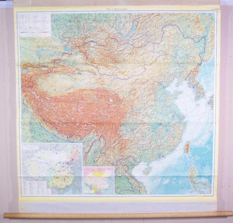 Cina a Mongolsko (China and Mongolia): Publication Date:©1955 Title:Cina a Mongolsko (China and Mongolia),li>Cartographer: Publisher: Brief Description:Text in Russian. Brilliantly colored three foot square Russian wall map of China a