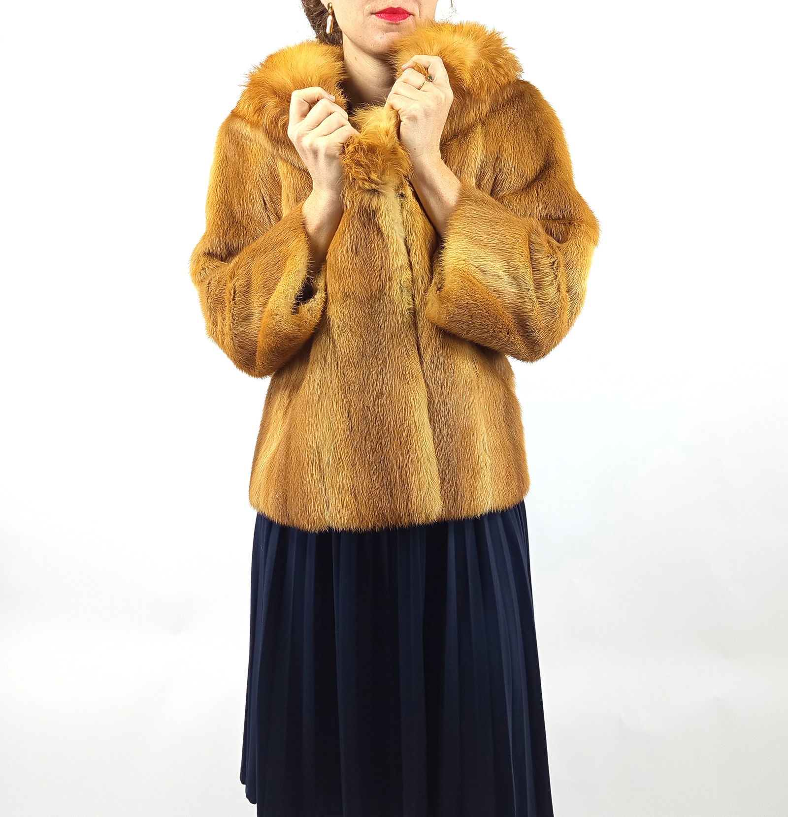 GOLDEN MINK RED FOX FUR JACKET EU: L ; US: 16 - 8