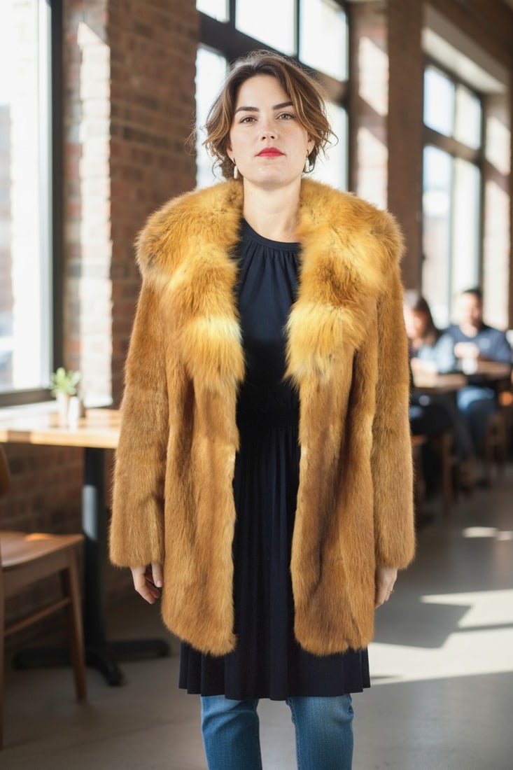 GOLDEN MINK GOLDEN FOX FUR JACKET EU: XL ; US: 20: Title: GOLDEN MINK GOLDEN FOX FUR JACKET EU: XL ; US: 20 Dimensions: Approximate size- EU: XL; US: 20 : Important details: Length: 80cm/31.5in -Shoulders width:40cm/15.75in -Sleeve Length:65cm/25.59in