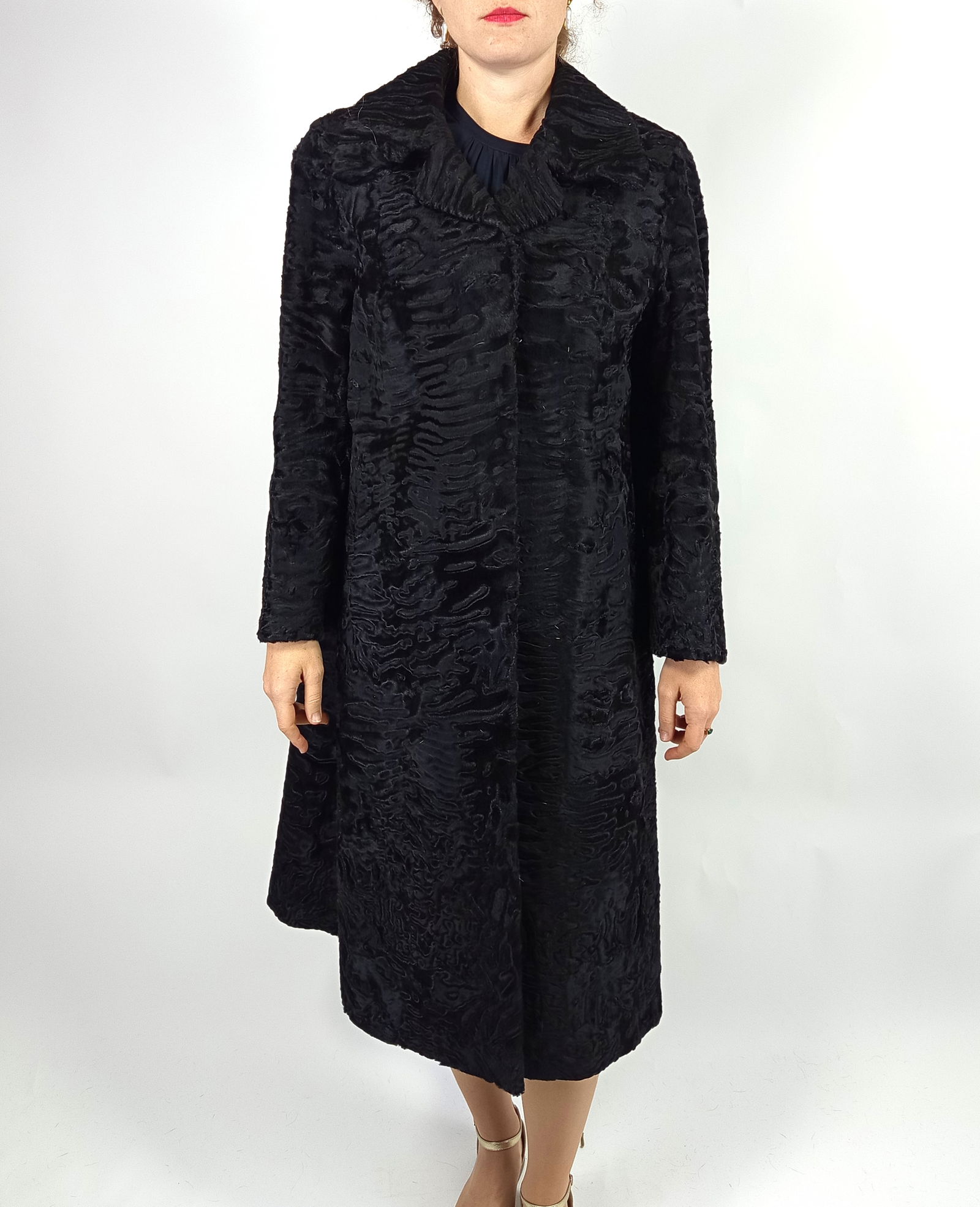 BLACK PERSIAN LAMB FUR COAT EU: XL ; US: 18 - 7