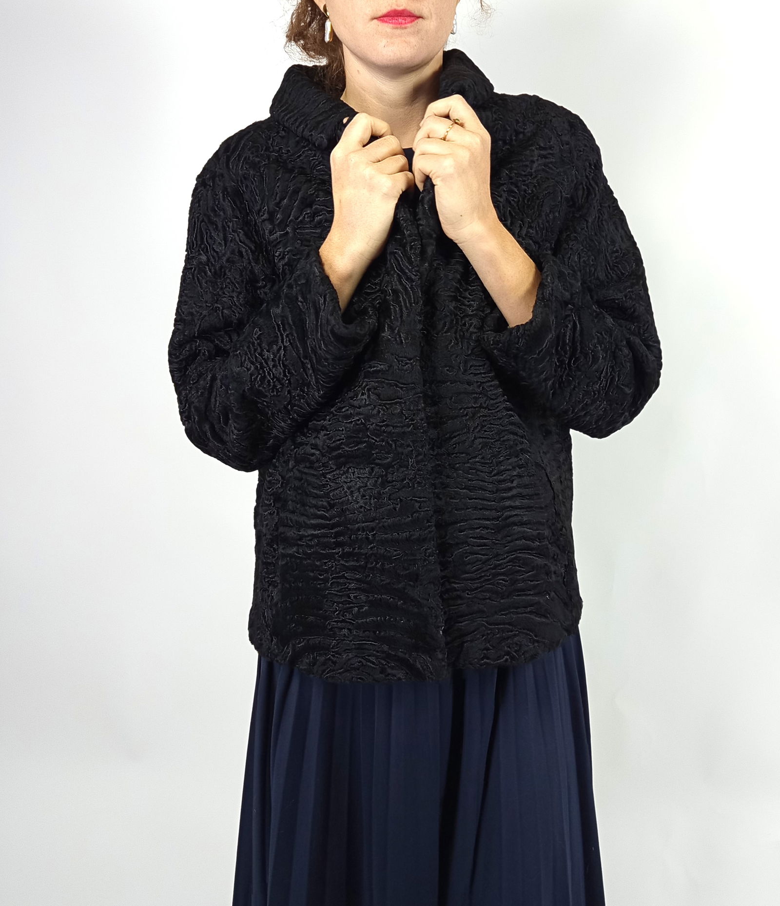 BLACK PERSIAN LAMB FUR JACKET EU: XL ; US: 20 - 5