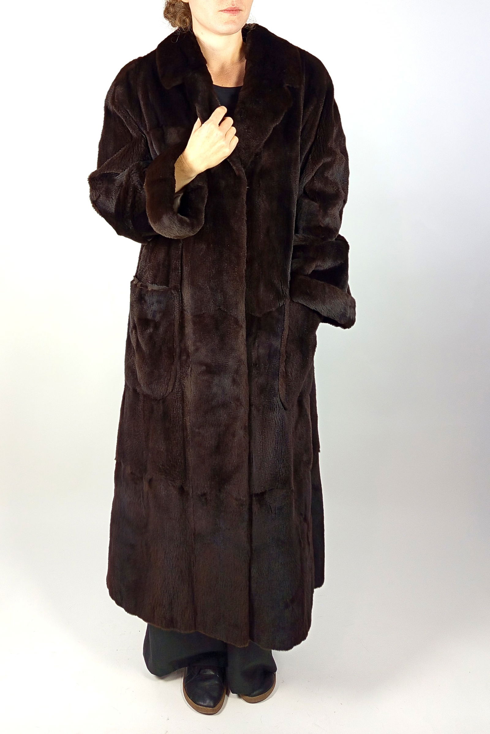 SHEARED BROWN LAPIN FUR COAT EU: L - US:18 - 5