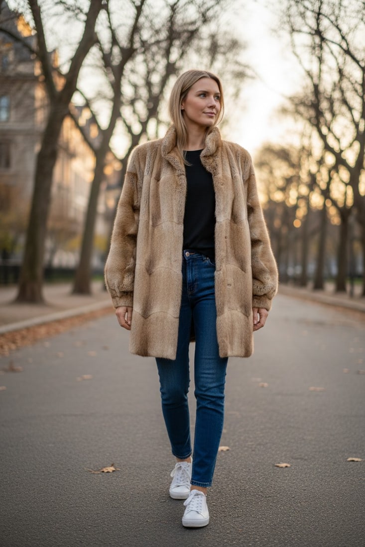 BISAM FUR JACKET EU: XL - US:20: Title: BISAM FUR JACKET EU: XL - US:20 Dimensions: Approximate size- EU: XL; US: 20 : Important details: Length: 85cm/33.46in -Shoulders width:50cm/19.69in -Sleeve Length:60cm/23.62in -Bust size ( pit