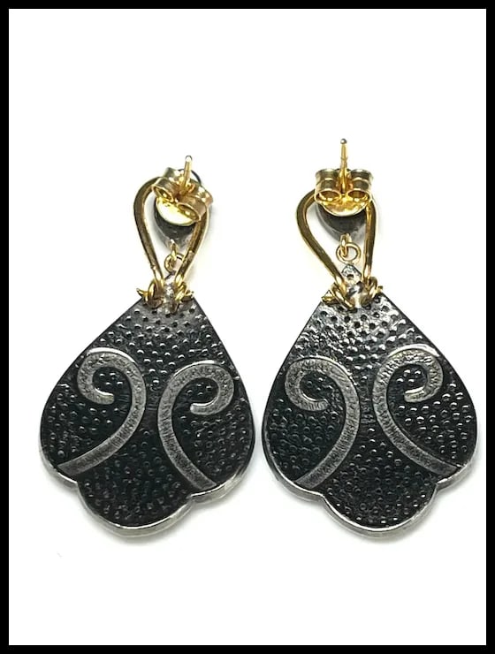 Estate Pave Diamond and Emerald Color Enamel Sterling Statement Earrings - 6