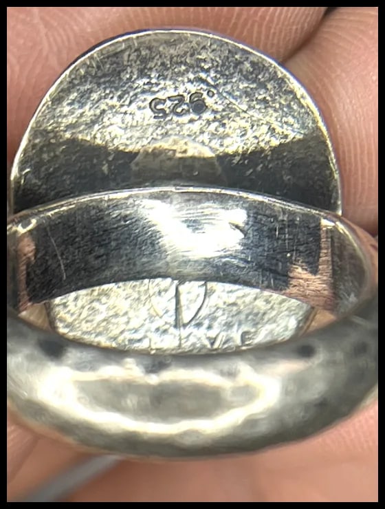 Vintage Olive Bungalow Sterling Silver Turquoise Hand Hammered Ring - 5